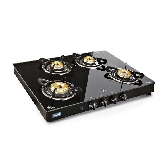 4 Burner Glass Gas Stove with High Flame Brass Burner