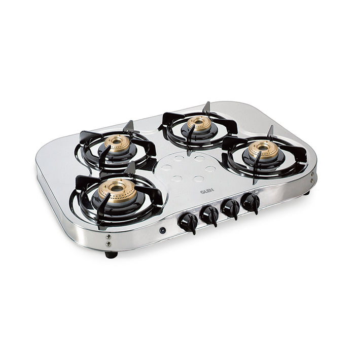 4 Burner Stainless Steel Gas Stove Extra Wide 1 High Flame 3 Brass Burner 70 CM (1045 SS HF BB) - Manual/Auto Ignition