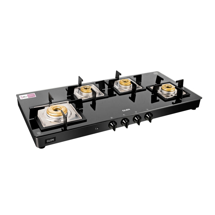 4 Burner Glass Gas Stove Extra Wide 1 High Flame 3 Forged Brass Burner Auto Ignition (1049 SQGT FB AI)