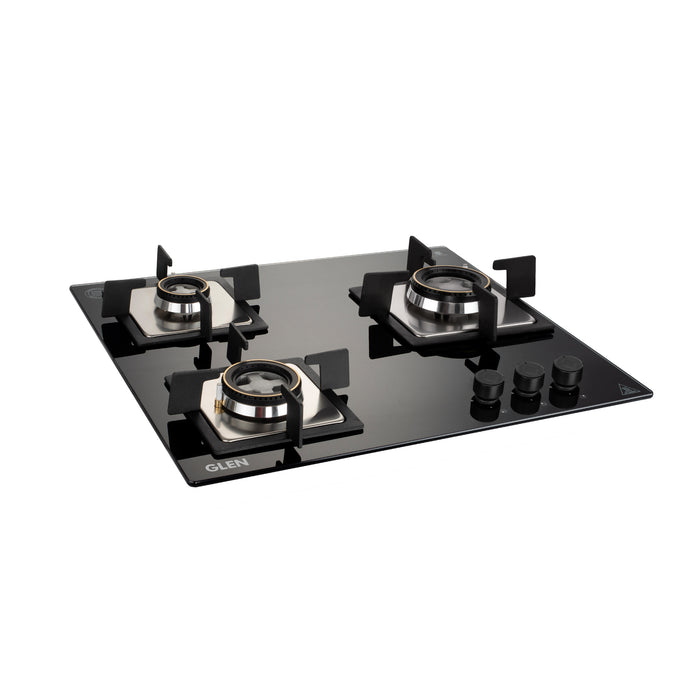 3 Burner Built in Glass Hob with Double Ring Forged Brass Burner Auto Ignition (1063 SQ DB)