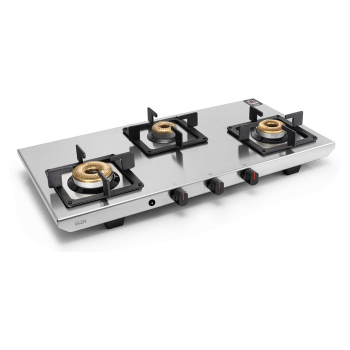 3 Burner Ultra Tuff Stainless Steel Gas Stove with Forged Brass Burner - Manual/Auto Ignition (1053 UT SS)