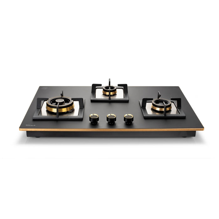 3 Burner Glass Hob Top Mini Triple Ring Burner Total Brass Burners with Flame Failure Device Auto Ignition (1073XLCIHTTTRMGS)