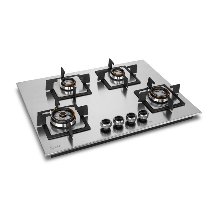 4 Burner Stainless Steel Hob Top Mini Triple Ring, Double Ring Forged Brass Burners Auto Ignition (BH1074SQHTSSDBMT70)