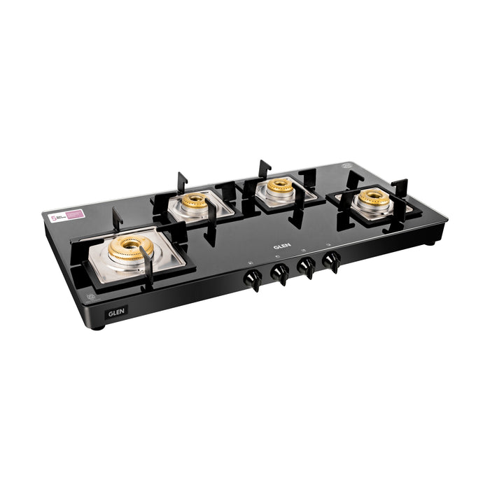 4 Burner Glass Gas Stove Extra Wide 1 High Flame 3 Forged Brass Burner (1049 SQGT FB)