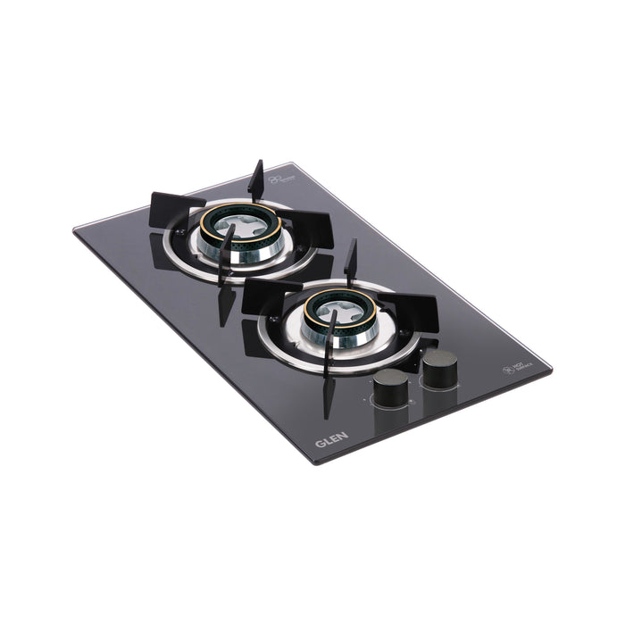 2 Burner Built in Glass Hob with Double Ring Forged Brass Burners Auto Ignition (1012 RODB)