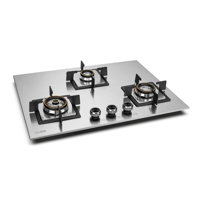 3 Burner Stainless Steel Hob Top Mini Triple Ring, Double Ring Forged Brass Burners Auto Ignition (BH1073SQHTSSDBMT70)