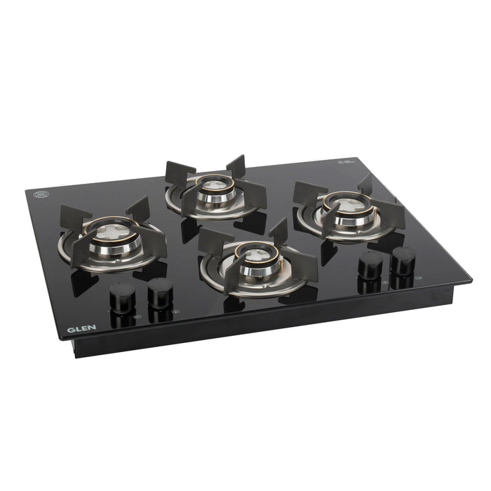 4 Burner Glass Hob Top with Double Ring Forged Brass Burner Auto Ignition (BH1065XROHTDB)