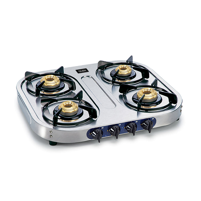 4 Burner Stainless Steel Gas Stove 1 High Flame 3 Brass Burners (1044 HF) - Manual/Auto Ignition