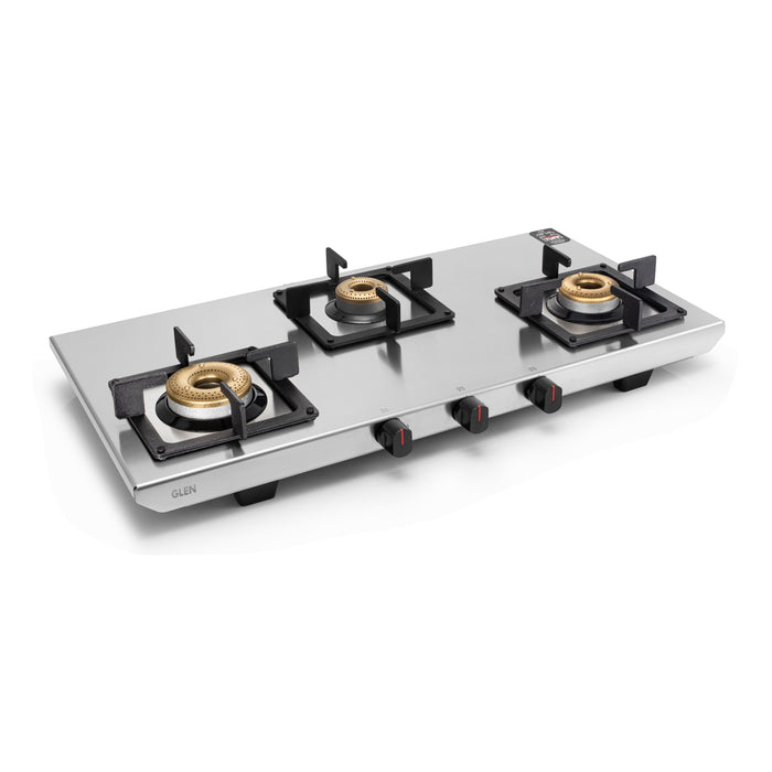 3 Burner Ultra Tuff Stainless Steel Gas Stove with Forged Brass Burner - Manual/Auto Ignition (1053 UT SS)