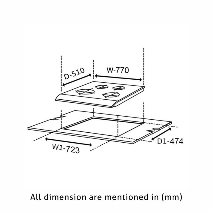 4 Burner Built-in Glass Hob Triple Ring Burner Forged Brass Double Ring Burner Auto Ignition (1074 SQ DB TR)