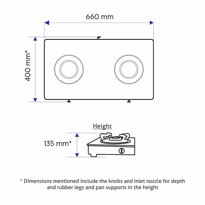 2 Burner Stainless Steel  Gas Stove with Brass Burner (1026 SS)