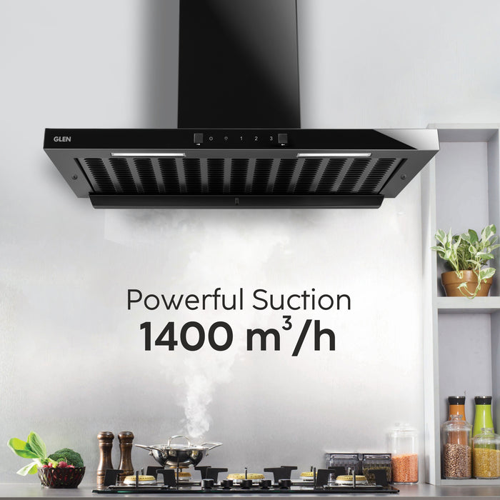 Auto Clean Filterless Chimney with Heat Sensor, 60/76/90cm 1400 m3/h - Black (CH 6055 BL MS AC)