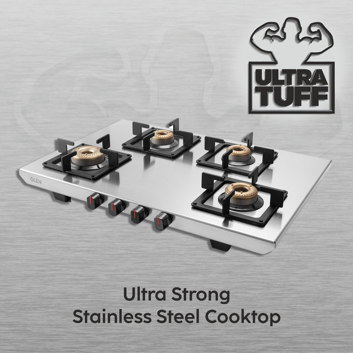 4 Burner Ultra Tuff Stainless Steel Gas Stove with Forged Brass Burner - Manual/Auto Ignition (1054 UT SS)