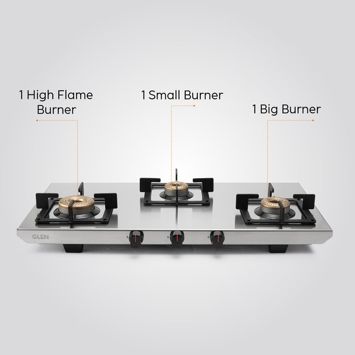 3 Burner Ultra Tuff Stainless Steel Gas Stove with Forged Brass Burner - Manual (1053 UT SS 73)