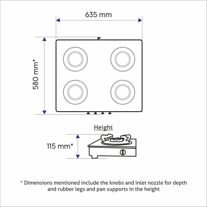 4 Burner  Stainless Steel Gas Stove Extra Wide 1 High Flame 3 Brass Burner (1044 XL SS HF BB)