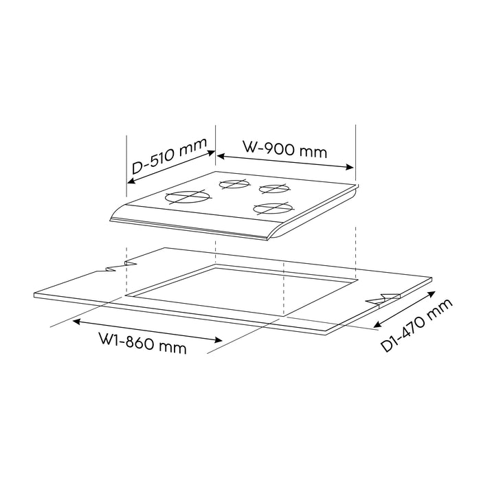 4 Burner Built-in Glass Gas Hob Top Double Ring Forged Brass Burner (1094XLSQHTDBTR)