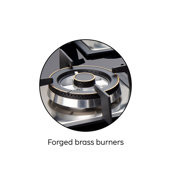 4 Burner Built-in Glass Hob Triple Ring Burner Forged Brass Double Ring Burner Auto Ignition (1074 SQ DB TR)