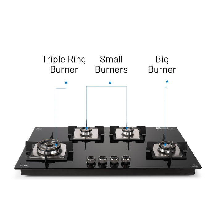 4 Burner Built-in Glass Gas Hob Top Double Ring Forged Brass Burner (1094XLSQHTDBTR)