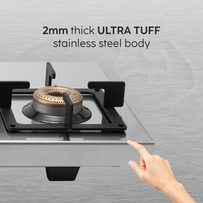 2 Burner Ultra Tuff Stainless Steel Gas Stove with Forged Brass Burner - Manual/Auto Ignition (1052 UT SS)