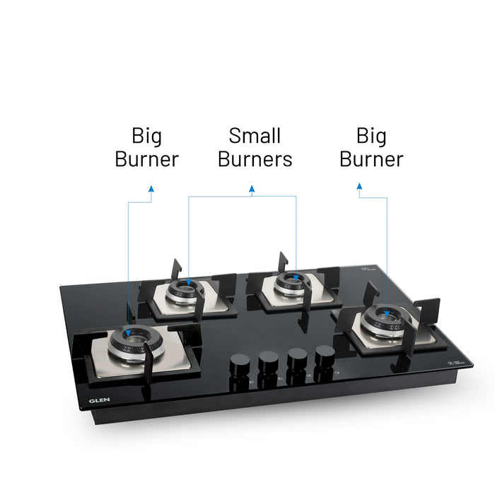 4 Burner Built-in Glass Gas Hob with Italian Double Ring Burner Auto Ignition (1074 SQ IN 77)