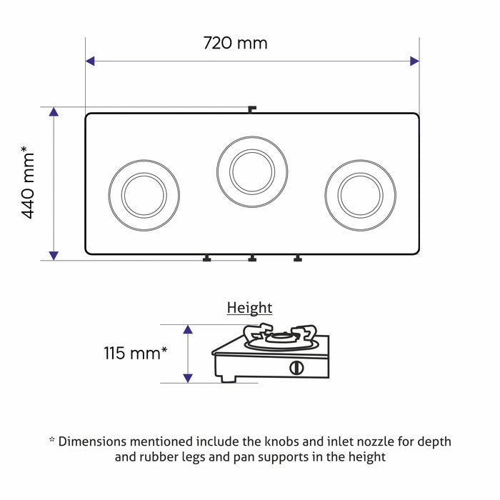 3 Burner  Stainless Steel Gas Stove with High Flame Brass Burner (1035 SS HF BB) - Manual/Auto Ignition