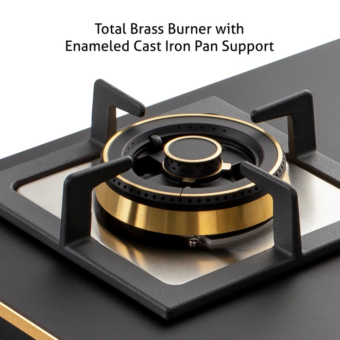 4 Burner Glass Gas Hob Top with Triple Ring Burner Total Double Ring Brass Burner with Flame Failure Device Auto Ignition (BH1094XLHTT2TRMGS)