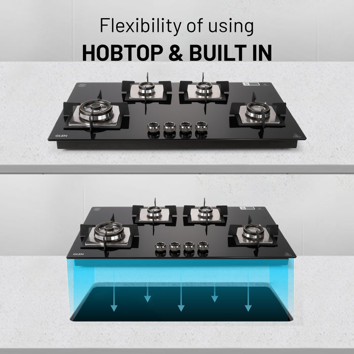 4 Burner Built-in Glass Gas Hob Top Double Ring Forged Brass Burner (1094XLSQHTDBTR)