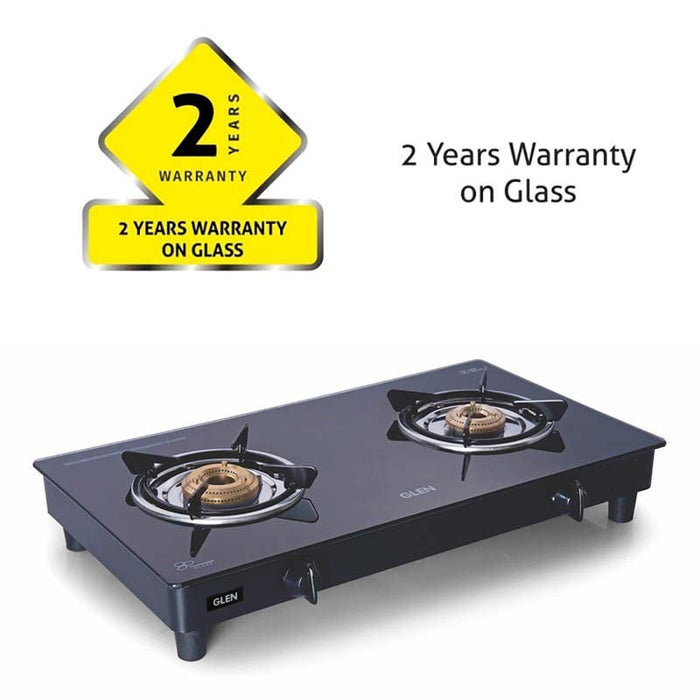 2 Burner  Glass Gas Stove Extra Large with Brass Burner Black (1020 GTXL BB BL)