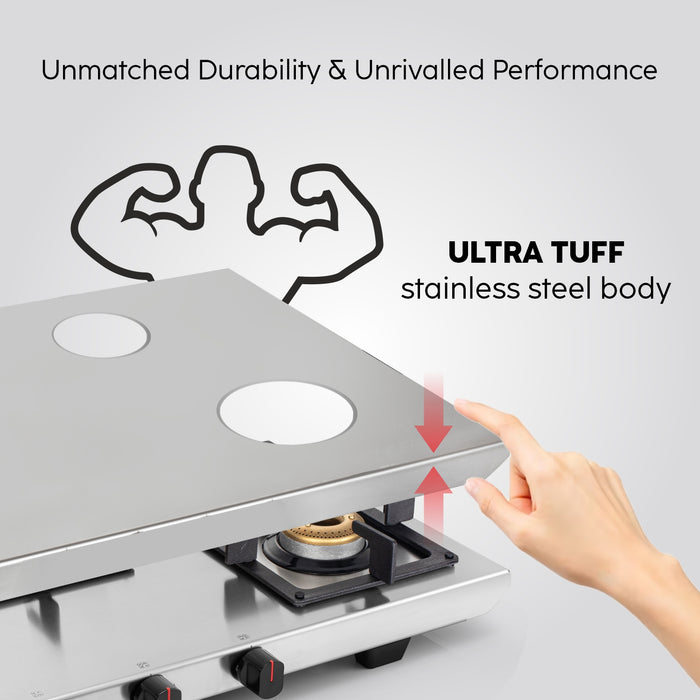 3 Burner Ultra Tuff Stainless Steel Gas Stove with Forged Brass Burner - Manual/Auto Ignition (1053 UT SS)