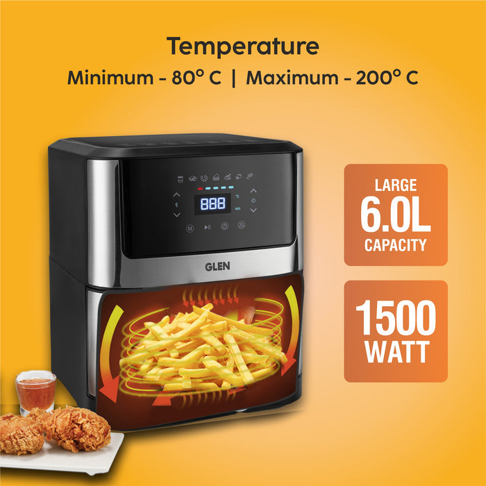 Air Fryer, 6.0 Litre Digital Controls, 7 Pre Set Menu Timer, Temperature Control, 1500W -Black & Silver (3043 DSS)