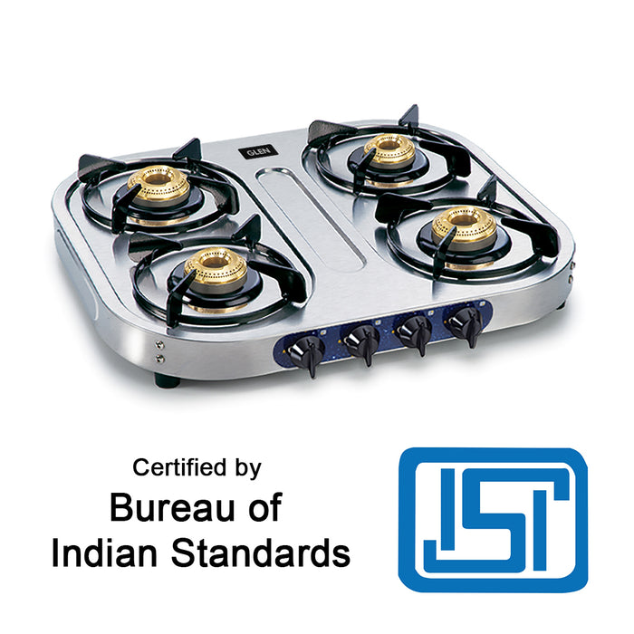 4 Burner  Stainless Steel Gas Stove with Brass Burner (1044 SS) - Manual