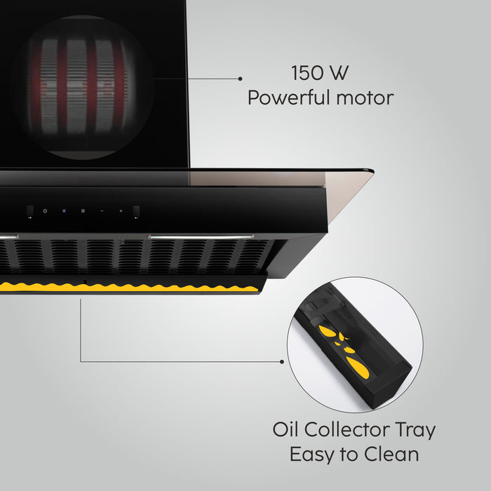Auto Clean Glass Filter less Kitchen Chimney with Motion Sensor 1200 m3/h (6062 BL Auto Clean 60/90cm)