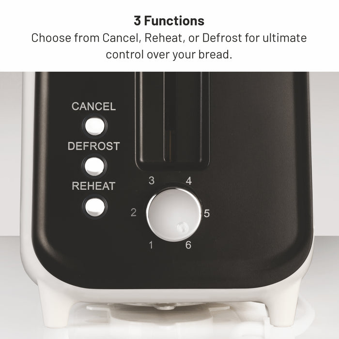 Electric Auto Pop-up 2 Slice Toaster, 800W, 6 Level Browning Control, Removable Crumb Tray - White SA3014