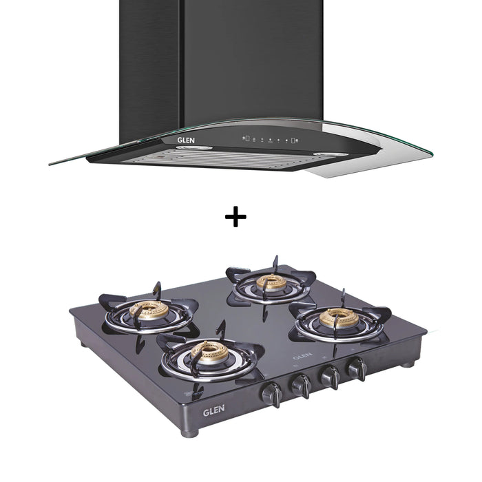 4 Burner Gas Stove Brass Burner (CT1043BL) + Auto Clean Chimney with Motion Sensor 60cm 1200 m3h (CH6063) - CH6063CT1043BL