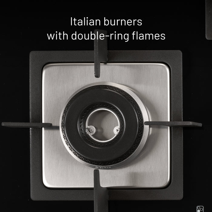 4 Burner Built-in Glass Gas Hob with Italian Double Ring Burner Auto Ignition (1074 SQ IN 77)