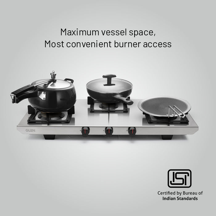 3 Burner Ultra Tuff Stainless Steel Gas Stove with Forged Brass Burner - Manual (1053 UT SS 73)