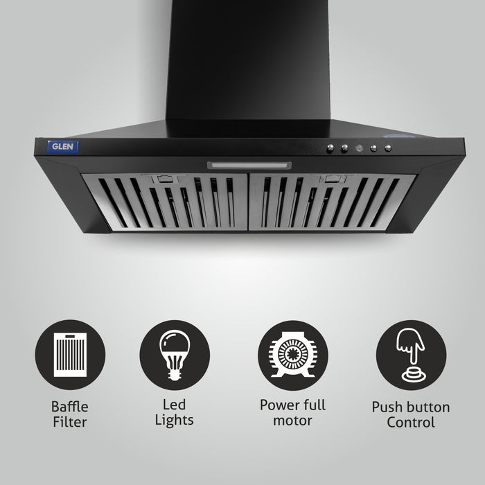 Electric Kitchen Chimney, Pyramid Shape SS Baffle filters 60cm 1100 m³/h - Black (6050 IN BLK)