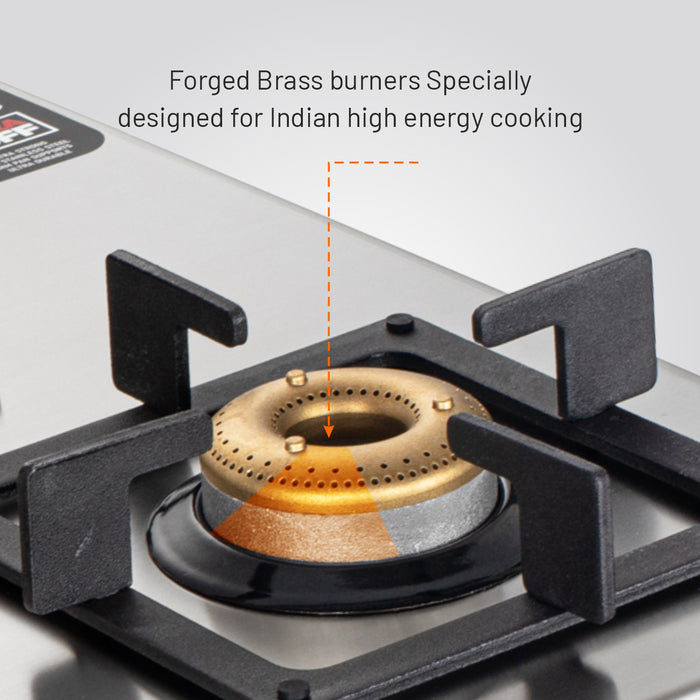 3 Burner Ultra Tuff Stainless Steel Gas Stove with Forged Brass Burner - Manual/Auto Ignition (1053 UT SS)