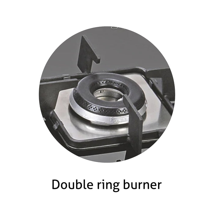 4 Burner Glass Hob Top Black Frame Italian Double Ring Burners Auto Ignition (1074 SQF IN)