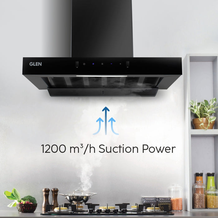Auto Clean Slim Filter less Kitchen Chimney with Motion Sensor 60/90cm, 1200 m3/h (6052 SLIM BL AC)