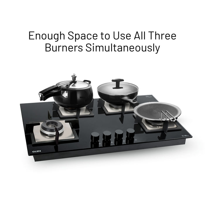 4 Burner Built-in Glass Gas Hob with Italian Double Ring Burner Auto Ignition (1074 SQ IN 77)