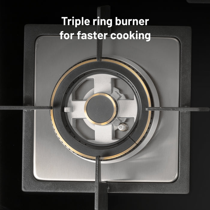 4 Burner Built-in Glass Gas Hob Top Double Ring Forged Brass Burner (1094XLSQHTDBTR)