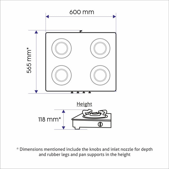 4 Burner Glass Gas Stove with Brass Burner Black (1041 GT BB BL) - Manual/Auto Ignition