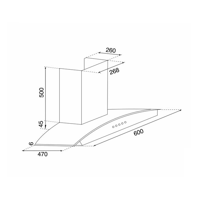 Electric Kitchen Chimney, Curved Glass SS Baffle filters 60cm 1100 m³/h - Black (6071 IN BLK)