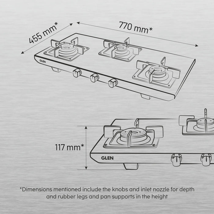 3 Burner Ultra Tuff Stainless Steel Gas Stove with Forged Brass Burner - Manual/Auto Ignition (1053 UT SS)