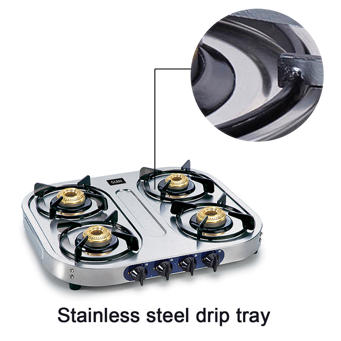 4 Burner  Stainless Steel Gas Stove with Brass Burner (1044 SS) - Manual