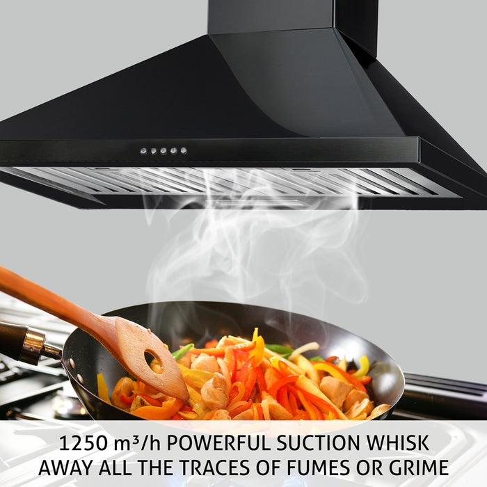 Electric Kitchen Chimney, Pyramid Shape Baffle filters 60cm 1250 m3/h - Black (6054 BL)