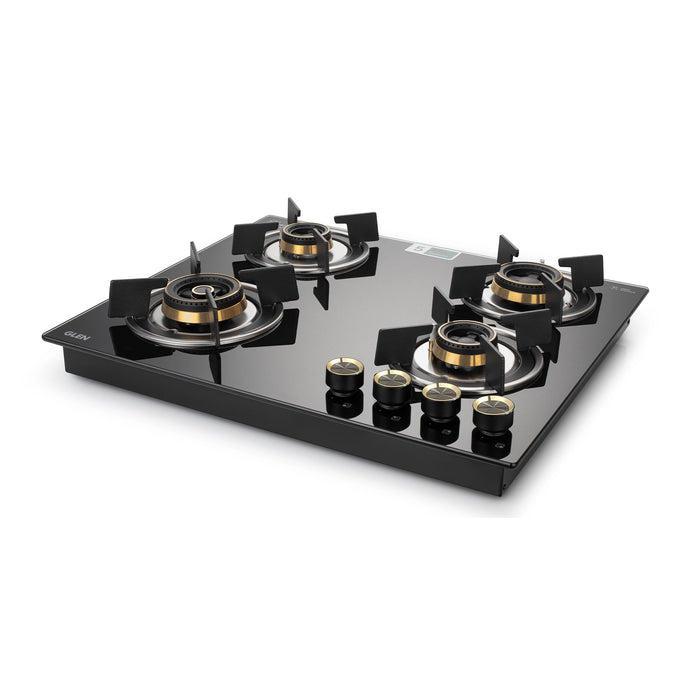 4 Burner Glass Gas Hob Top with Triple Ring, Total Double Ring Brass Burner with Flame Failure Device Auto Ignition (1064ROHTTDBMTRS)