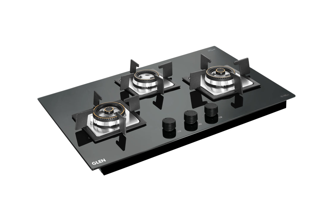 3 Burner Glass Hob Top with Two Mini Triple Ring Burner & 1 Small Double Ring Forged Brass Burners Auto Ignition (BH1073XLHTDB2MTR)