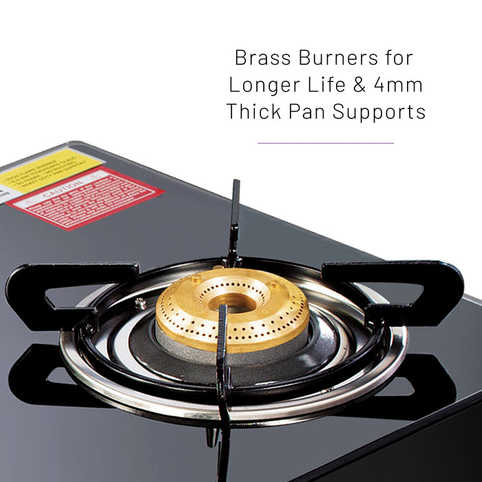 4 Burner Glass Gas Stove with High Flame Brass Burner